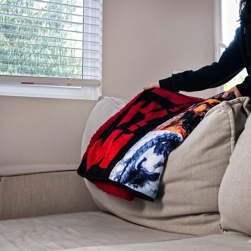 Godzilla Surreal Entertainment Movie Poster Oversized Plush Throw Blanket | Cozy Sherpa Cover For Sofa, Bed Super Soft Fleece Official Kaiju Monster Gojira Collectible 76 x 54 Inches, Red, One Size - Image 4