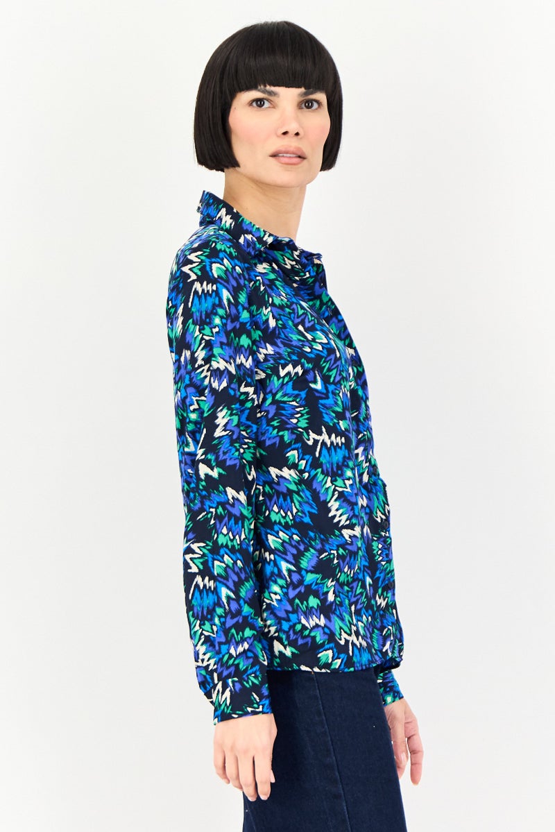 promod Women Spread Collar Allover Print Long Sleeve Shirt, Multicolor - Image 3