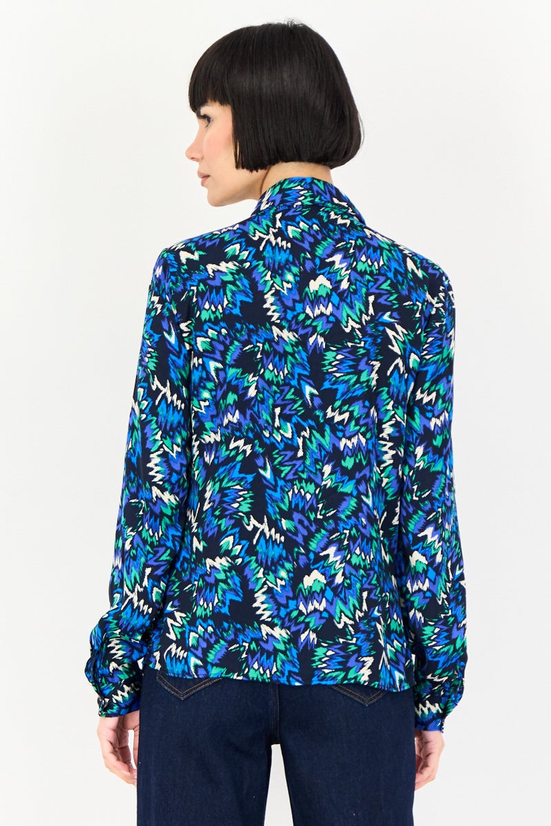 promod Women Spread Collar Allover Print Long Sleeve Shirt, Multicolor - Image 2