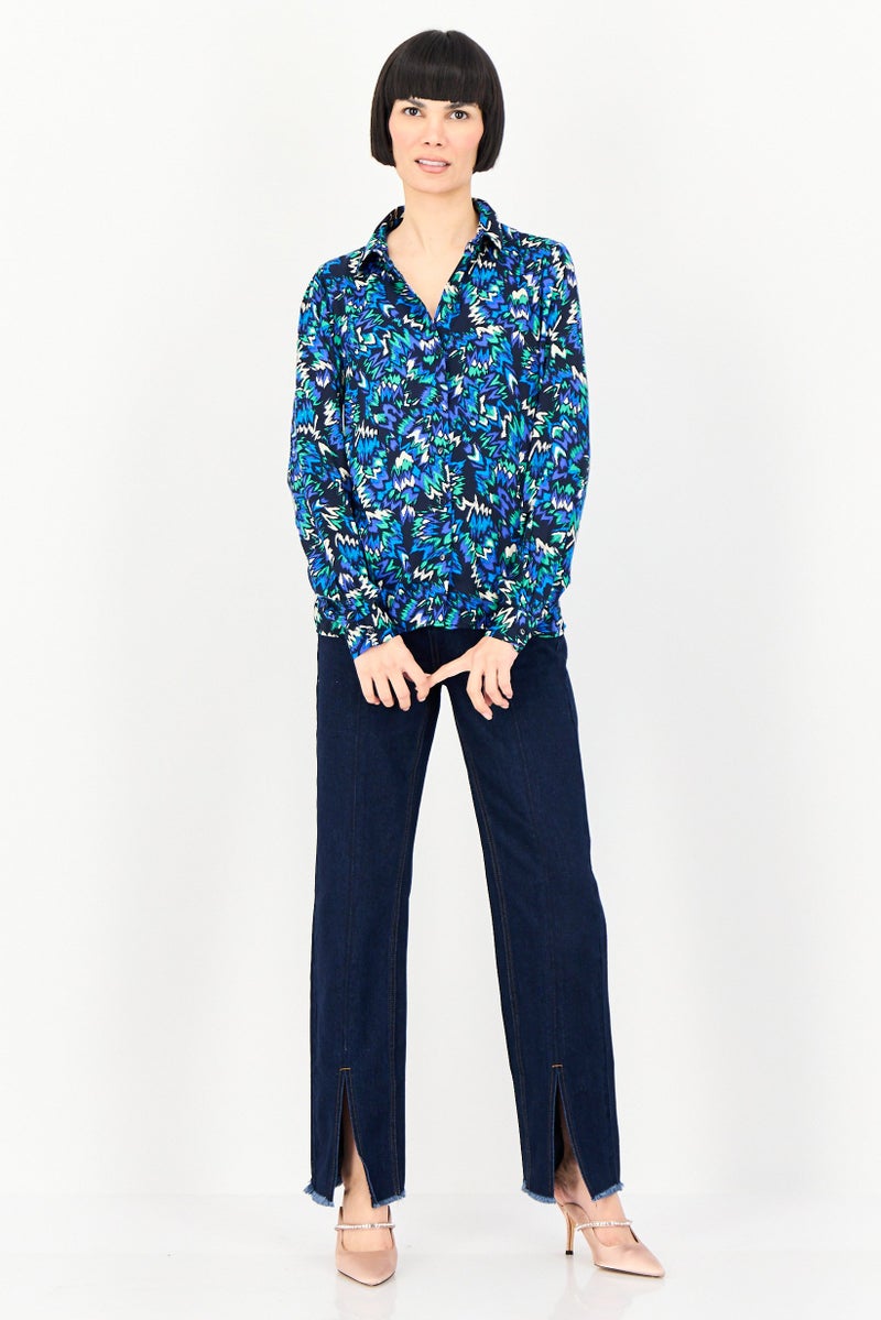 promod Women Spread Collar Allover Print Long Sleeve Shirt, Multicolor - Image 4