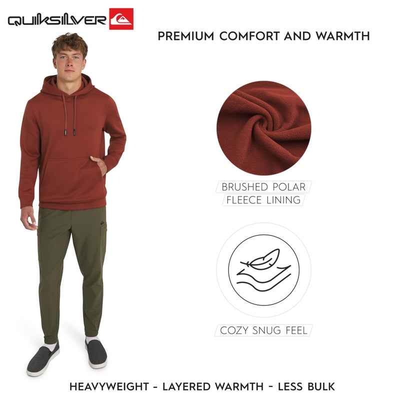 Quiksilver Men's Regular Fit Active Performance Heavyweight Jacquard Mesh and Polar Fleece Pullover Hoodie, Rust, Small - Image 3