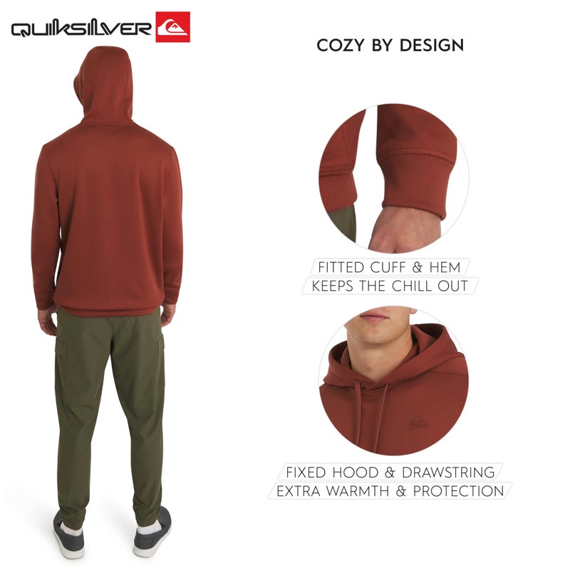 Quiksilver Men's Regular Fit Active Performance Heavyweight Jacquard Mesh and Polar Fleece Pullover Hoodie, Rust, Small - Image 4