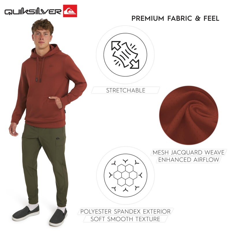 Quiksilver Men's Regular Fit Active Performance Heavyweight Jacquard Mesh and Polar Fleece Pullover Hoodie, Rust, Small - Image 5