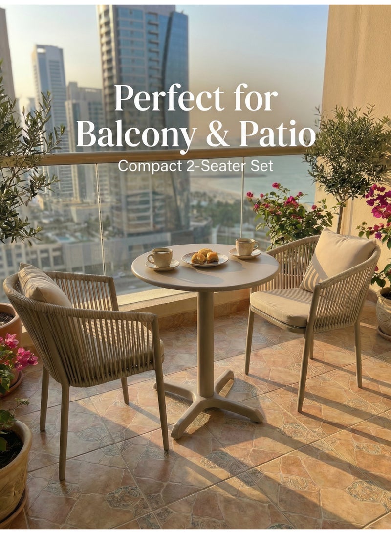 SUNRISE 3 Pcs Outdoor Dining Set, Rust-Resistant Aluminium Frame, Water-Repellent Cushions, Carbon Steel Table with Cast-Iron Cross Base, Champagne, Balcony Patio Terrace - Image 3