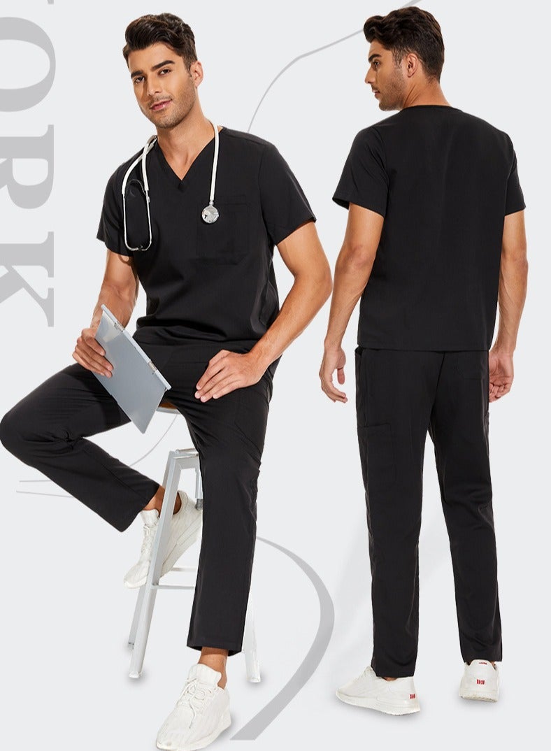 NiaaHinn Premium Solid-Color Unisex Black Short-Sleeved Scrubs Set  - Image 3