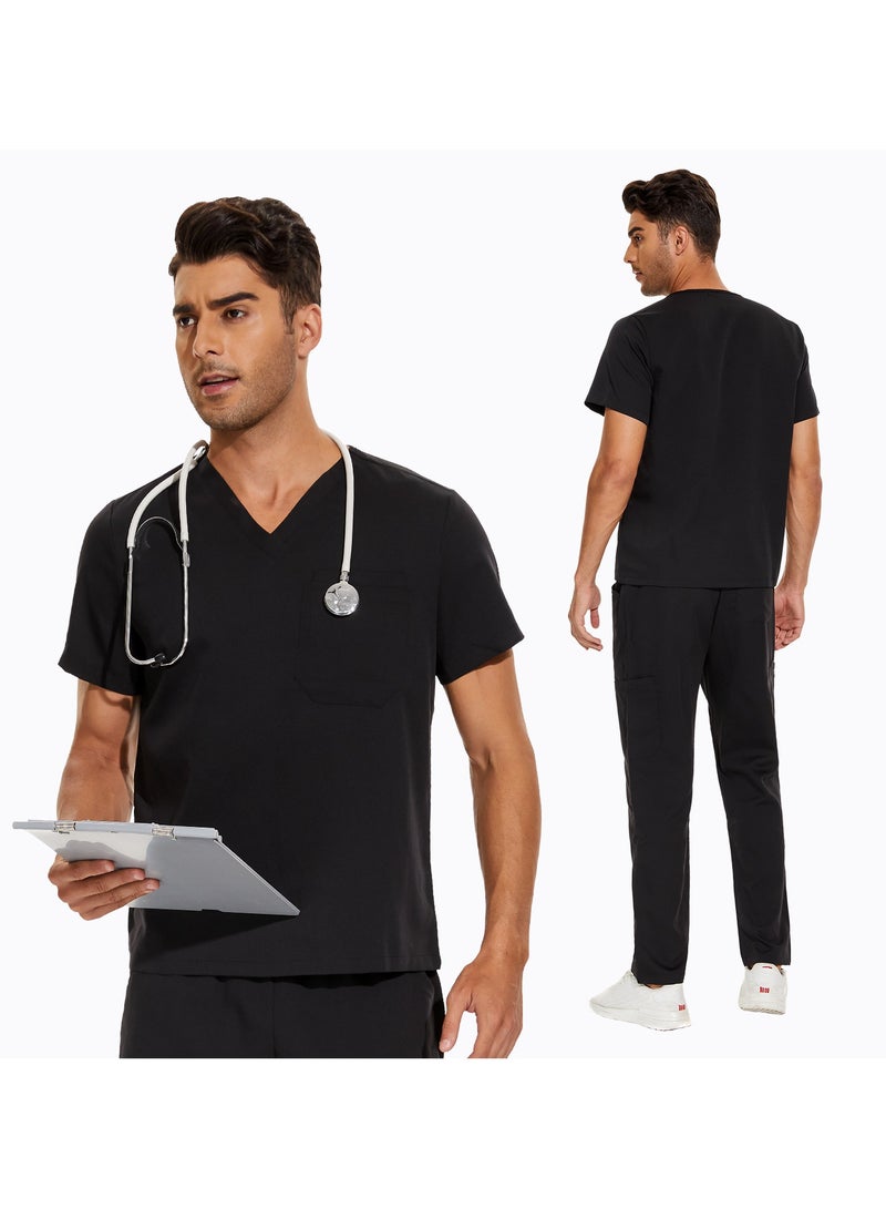 NiaaHinn Premium Solid-Color Unisex Black Short-Sleeved Scrubs Set  - Image 2