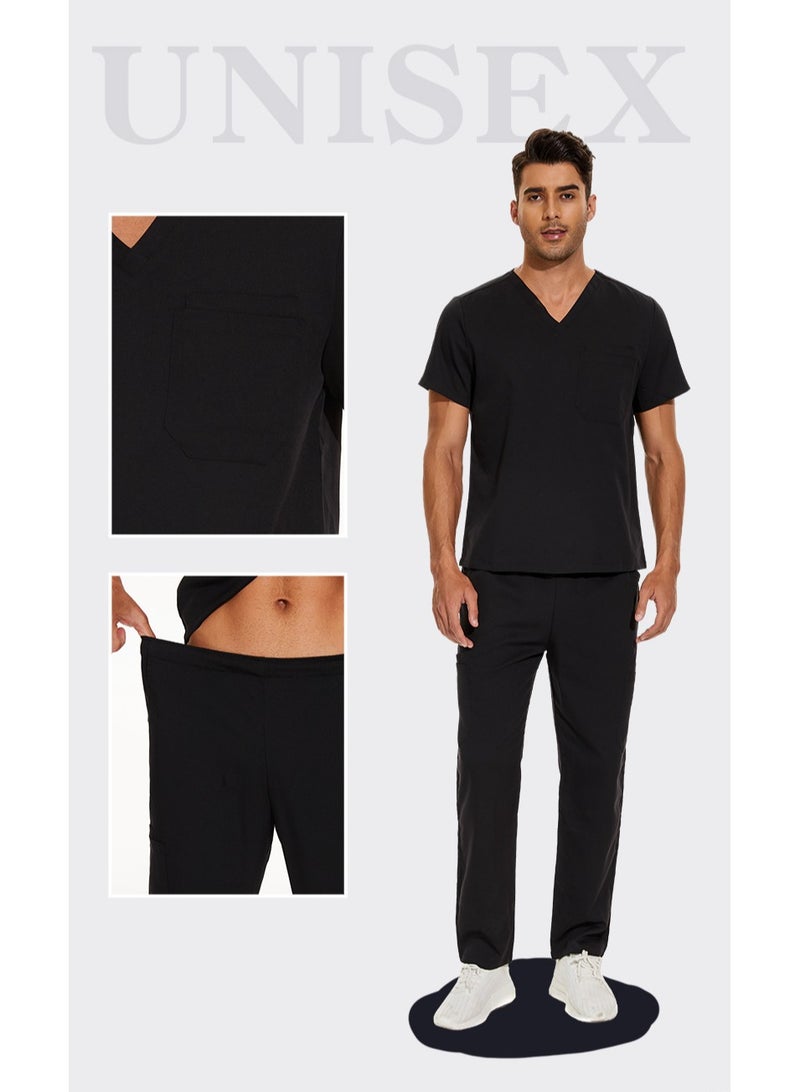 NiaaHinn Premium Solid-Color Unisex Black Short-Sleeved Scrubs Set  - Image 4