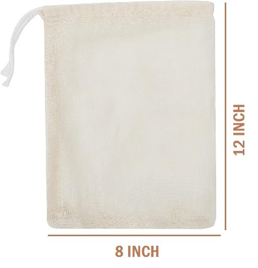 WUD 2 PCs Muslin Cheese Cloth Bag for Kitchen Unbleached Reusable Cotton Bags for Straining Juice as Strainer Masala Potli Spice Bag Paneer Curd Cheese Sprouting Beans12x8 inches - Image 2