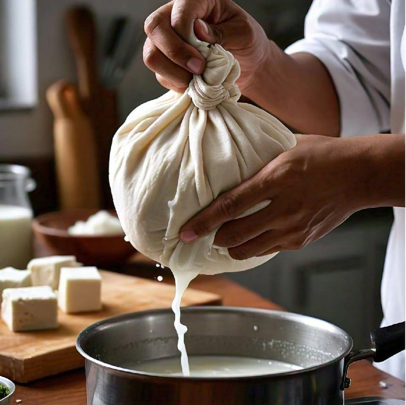 WUD 2 PCs Muslin Cheese Cloth Bag for Kitchen Unbleached Reusable Cotton Bags for Straining Juice as Strainer Masala Potli Spice Bag Paneer Curd Cheese Sprouting Beans12x8 inches - Image 3