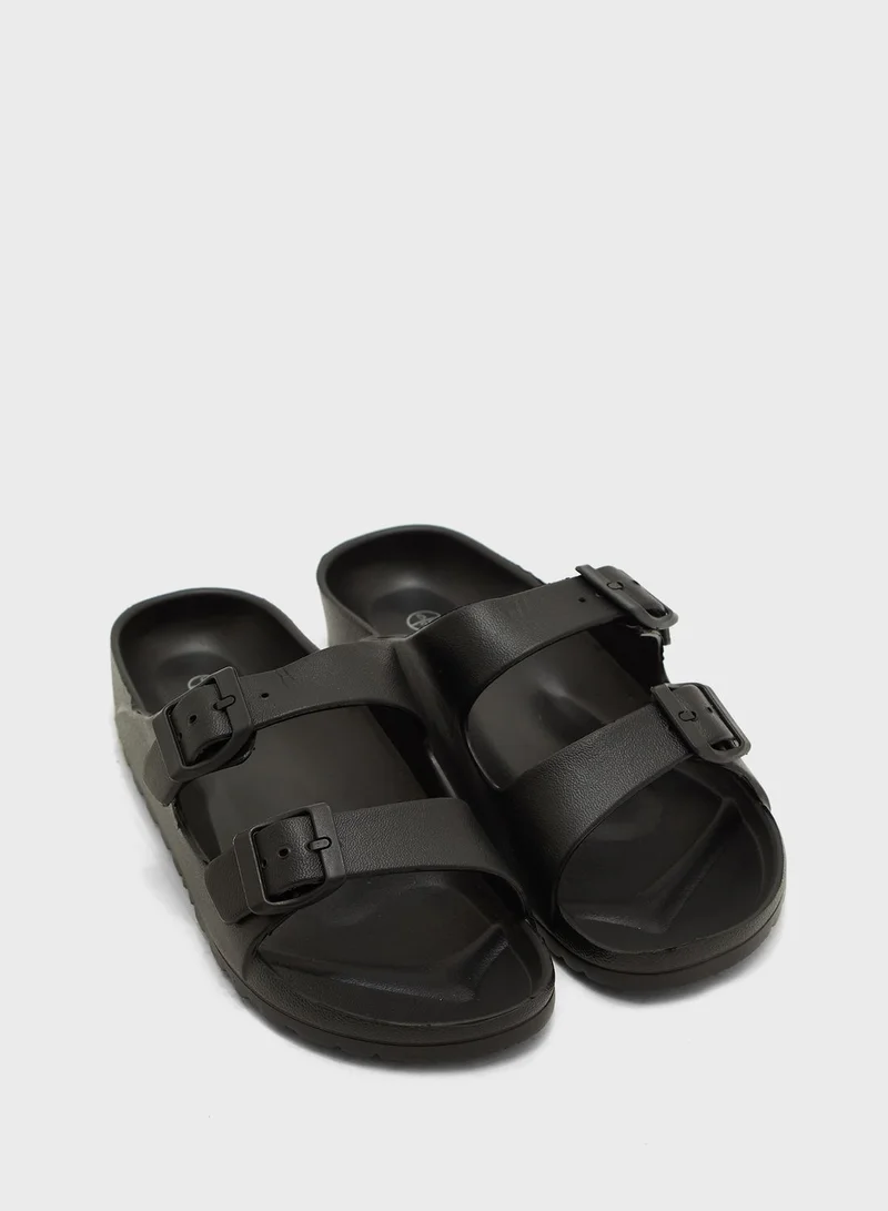 Ginger Double Buckle Strap Footbed Slides