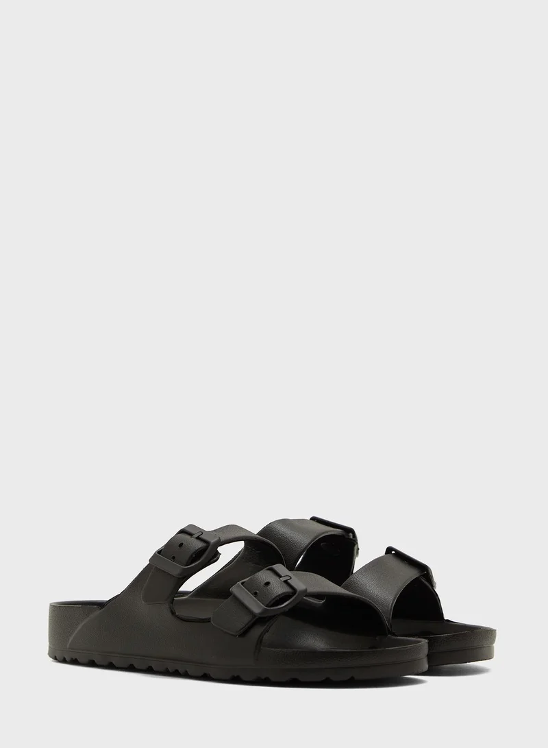 Ginger Double Buckle Strap Footbed Slides