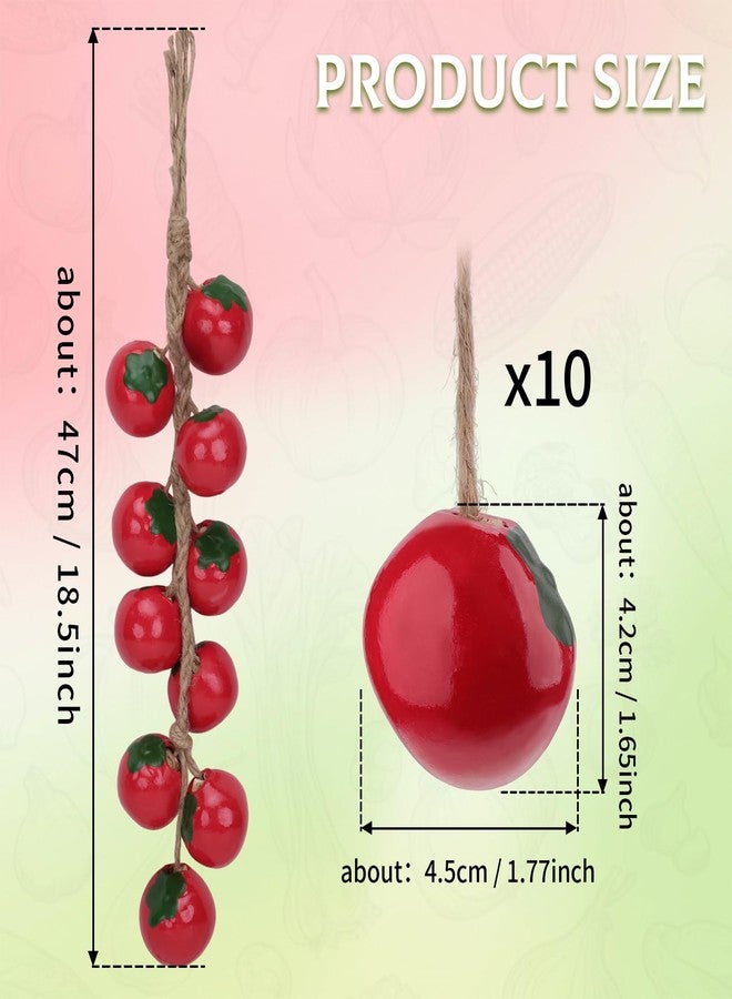 Woration Artificial Hanging Tomato Ornament Fake Lifelike Ceramics Red Tomatoes String Simulation Vegetable Decoration Garland Home Kitchen Farmhouse Porch 1Pack - Image 3