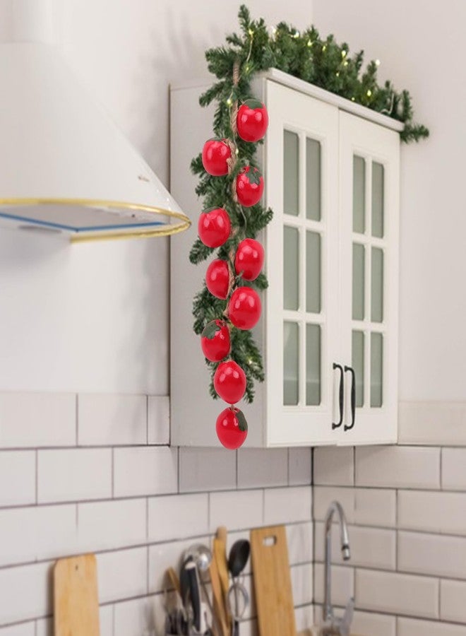 Woration Artificial Hanging Tomato Ornament Fake Lifelike Ceramics Red Tomatoes String Simulation Vegetable Decoration Garland Home Kitchen Farmhouse Porch 1Pack - Image 2