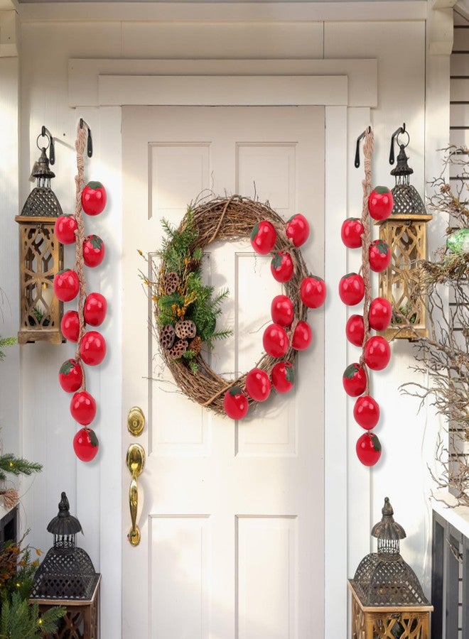 Woration Artificial Hanging Tomato Ornament Fake Lifelike Ceramics Red Tomatoes String Simulation Vegetable Decoration Garland Home Kitchen Farmhouse Porch 1Pack - Image 5