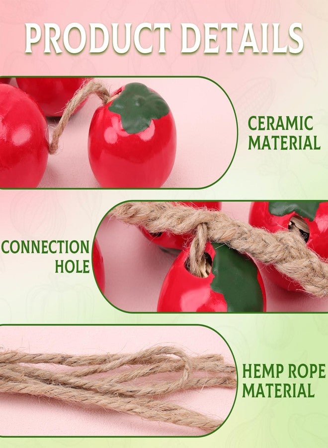 Woration Artificial Hanging Tomato Ornament Fake Lifelike Ceramics Red Tomatoes String Simulation Vegetable Decoration Garland Home Kitchen Farmhouse Porch 1Pack - Image 4
