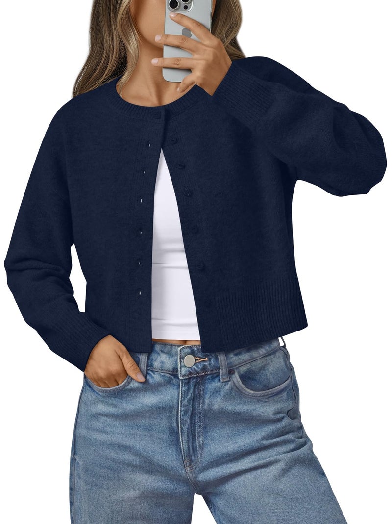 LILLUSORY Womens Cropped Cardigan Sweaters Lightweight Crop Knit Y2k Outfits Fashion Button Up Clothes Navy M - Image 1