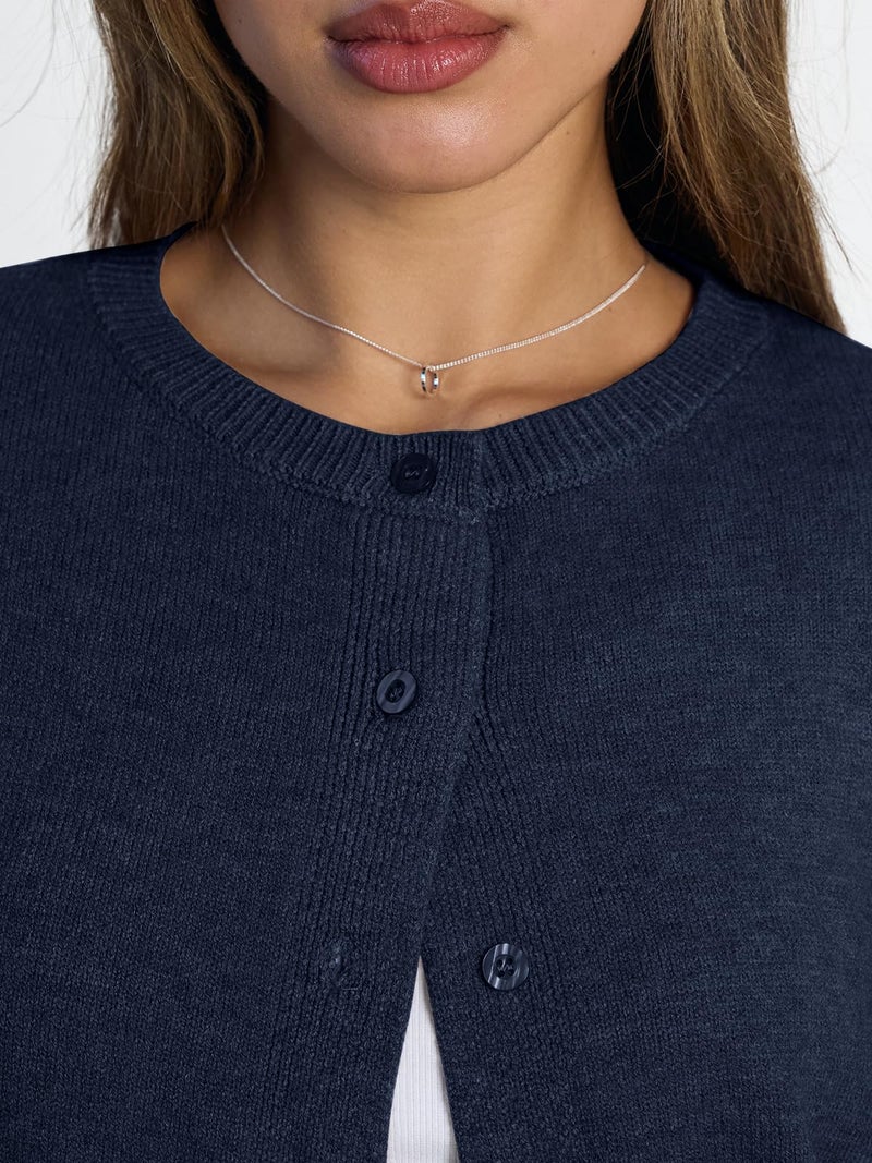 LILLUSORY Womens Cropped Cardigan Sweaters Lightweight Crop Knit Y2k Outfits Fashion Button Up Clothes Navy M - Image 5