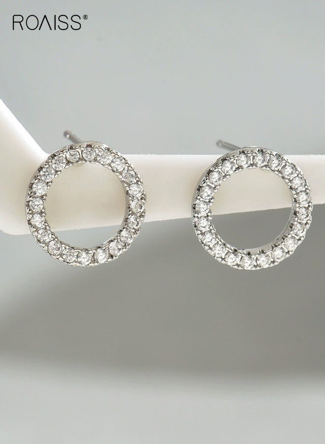 roaiss Sweet Fresh Geometric Earrings for Women Versatile Inlaid Zircon High End Niche Design Studs Ear Accessories - Image 2