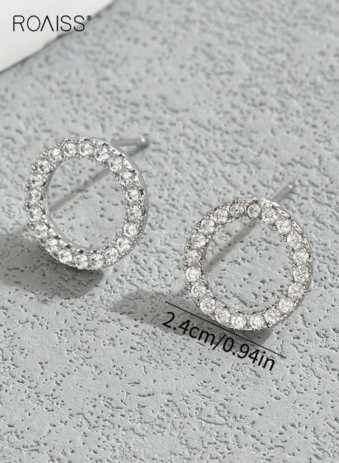 roaiss Sweet Fresh Geometric Earrings for Women Versatile Inlaid Zircon High End Niche Design Studs Ear Accessories - Image 3