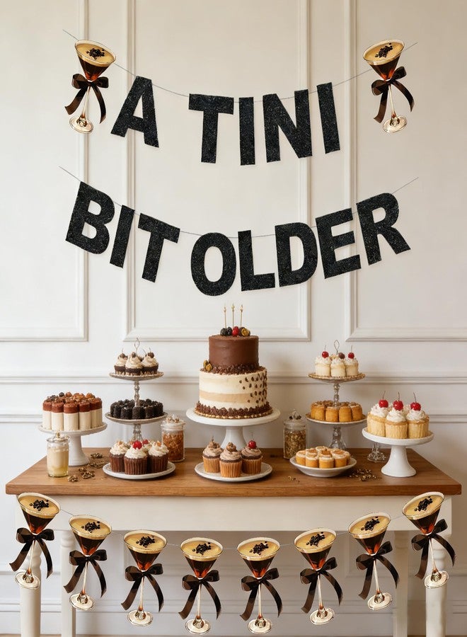 WAWEOOP Martini Themed Birthday Party Decorations,Glitter Black A TINI BIT OLDER Banners with Hanging Swirls,for Adults Women Men Birthday Party Decor Supplies - Image 2