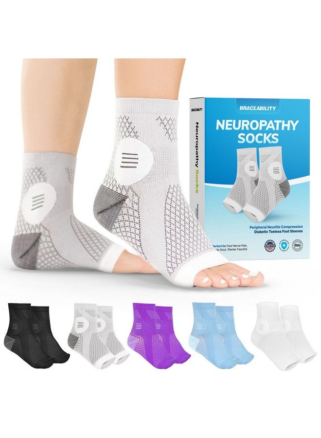BraceAbility Neuropathy Socks for Women and Men - Toeless Compression Foot Neuropathy Socks, Peripheral Neuropathy Socks, Diabetic Neuropathy Socks, Arthritis Socks (L - Gray) - Image 1