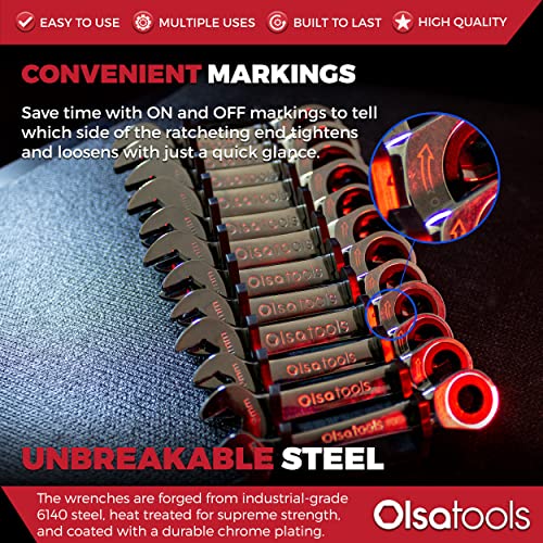 Olsa Tools 12pc Metric Ratchet Wrench Set, 120 Tooth, Stubby, Chrome Vanadium Steel - Image 3