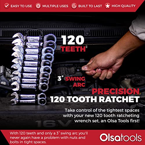 Olsa Tools 12pc Metric Ratchet Wrench Set, 120 Tooth, Stubby, Chrome Vanadium Steel - Image 5