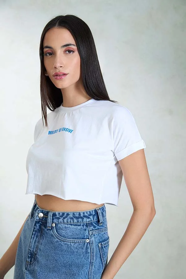 Virgio VIRGIO 100% Cotton White Knit Boxy Crop Graphic Tee
