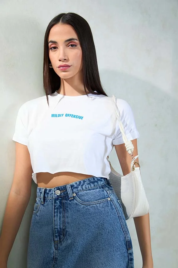Virgio VIRGIO 100% Cotton White Knit Boxy Crop Graphic Tee