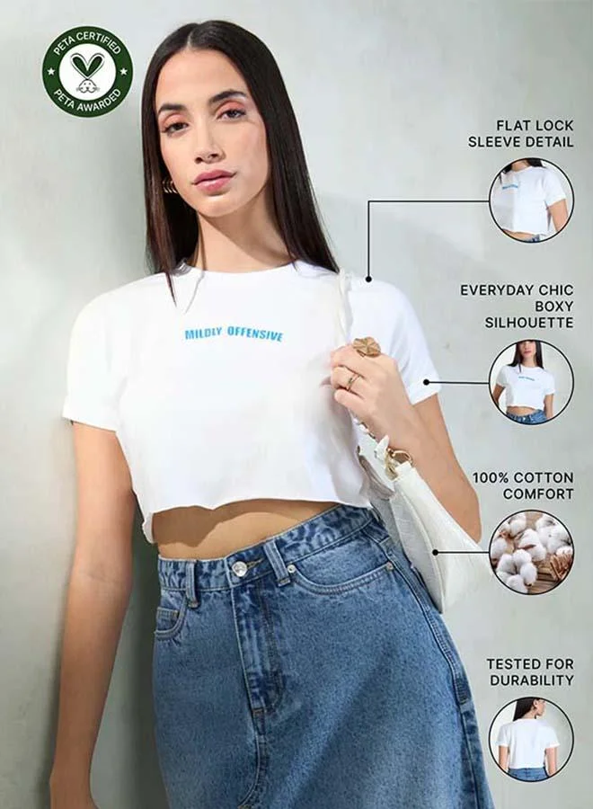 Virgio VIRGIO 100% Cotton White Knit Boxy Crop Graphic Tee