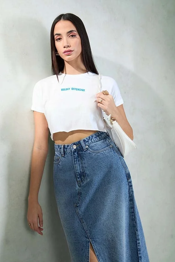 Virgio VIRGIO 100% Cotton White Knit Boxy Crop Graphic Tee