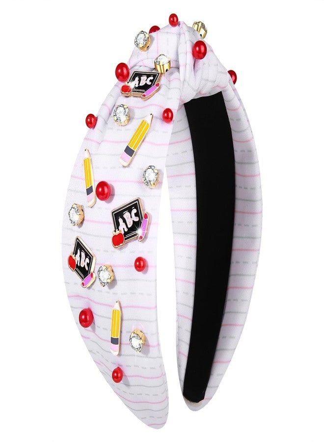boderier Teacher Headbands for Women Jeweled Crystal Knotted Headband Pencil ABC Embellished Headband Back to School Hair Accessory Teacher Appreciation Gifts - Image 1