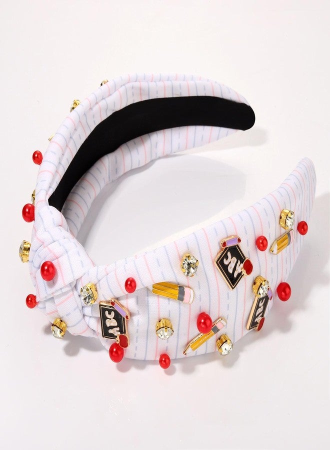 boderier Teacher Headbands for Women Jeweled Crystal Knotted Headband Pencil ABC Embellished Headband Back to School Hair Accessory Teacher Appreciation Gifts - Image 3