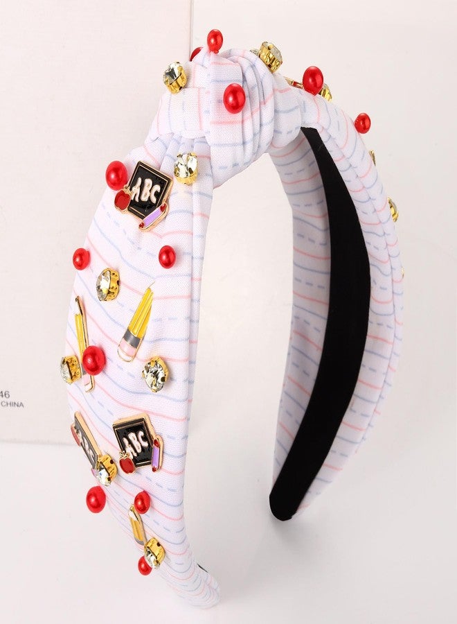 boderier Teacher Headbands for Women Jeweled Crystal Knotted Headband Pencil ABC Embellished Headband Back to School Hair Accessory Teacher Appreciation Gifts - Image 4