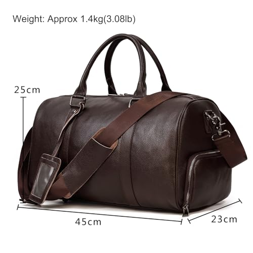 LUUFAN Leather Travel Bag for Men Large Capacity Luggage Duffel Bag with Shoe Compartment Weekend Handbag for Holiday Business Trip 45cm Brown - Image 3