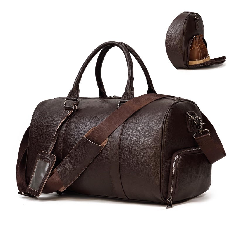 LUUFAN Leather Travel Bag for Men Large Capacity Luggage Duffel Bag with Shoe Compartment Weekend Handbag for Holiday Business Trip 45cm Brown - Image 2