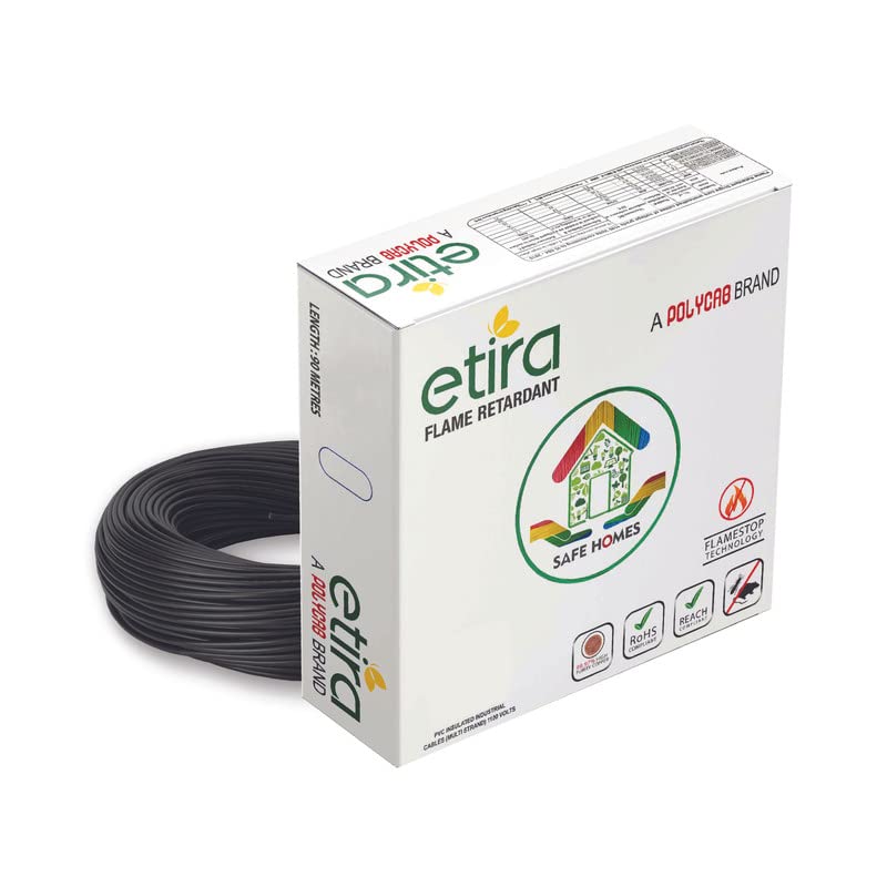 Polycab Etira 2.5sqmm 90M coil | Flame Retardant | 99.97% high purity copper | PVC insulated housewire [Black] - Image 1