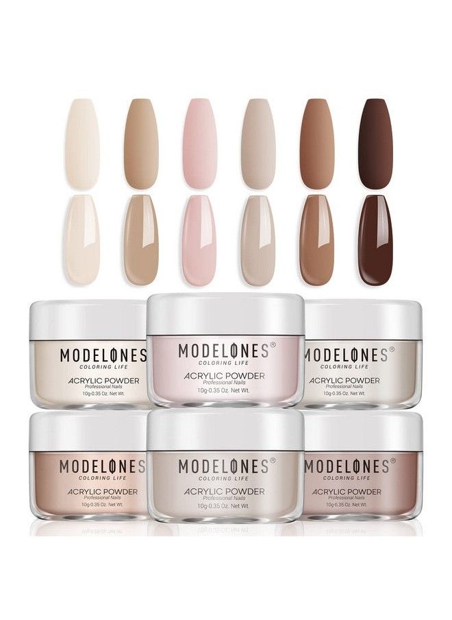 modelones Acrylic Powder 6 Colors Nude Acrylic Nail Powder Fall Skin Tones Pink Neutral Brown Nail Acrylic Powder 3D Acrylic Nail Art French Nail Extension Nail Carving No Nail Lamp Needed  - Image 2
