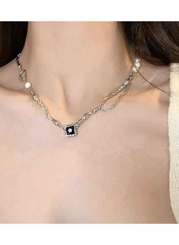 Goolsky Baroque Pearl & Black Zircon Necklace – Hip-Hop Cold-Girl Collarbone Chain | Tarnish-Resistant Titanium Steel  - Image 1