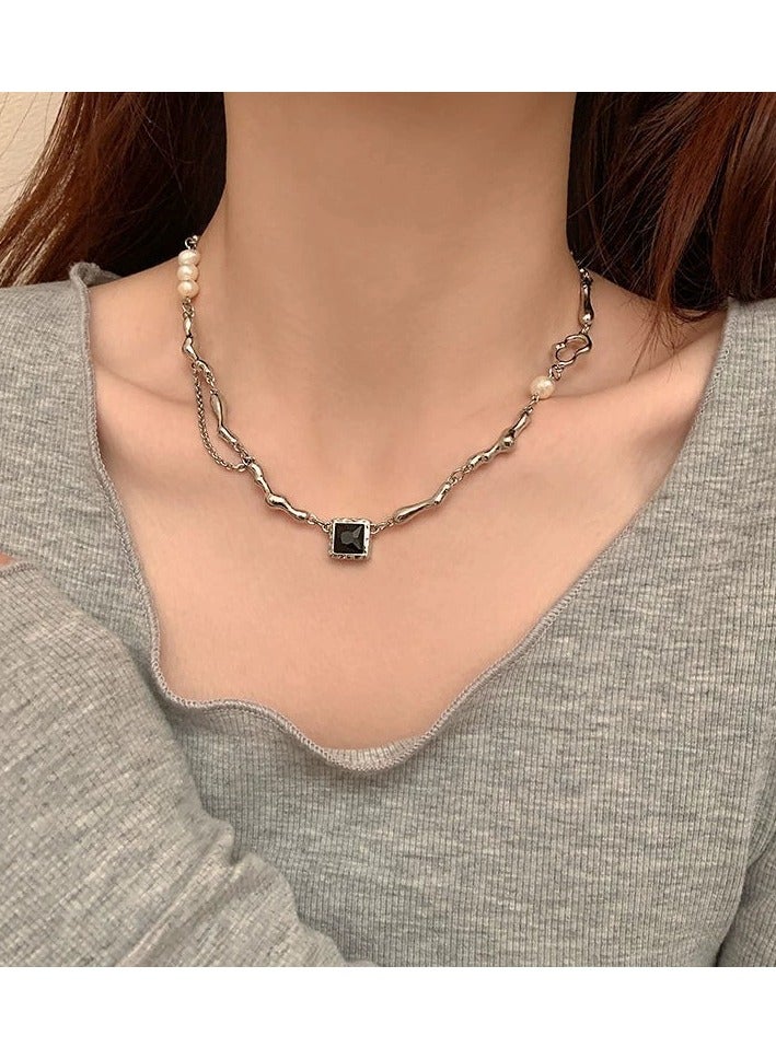 Goolsky Baroque Pearl & Black Zircon Necklace – Hip-Hop Cold-Girl Collarbone Chain | Tarnish-Resistant Titanium Steel  - Image 2