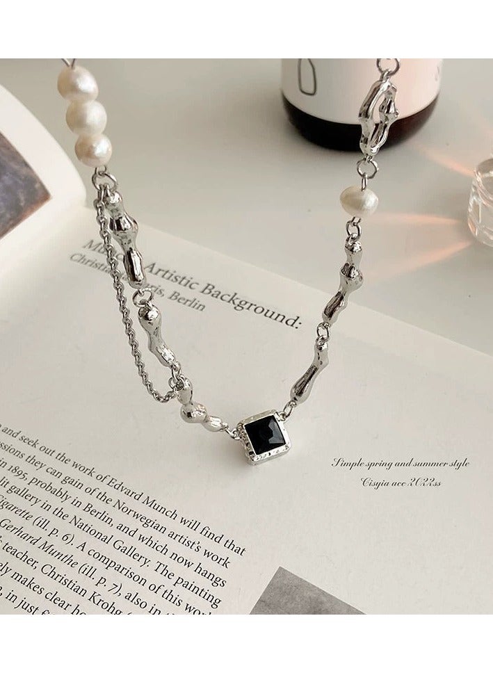 Goolsky Baroque Pearl & Black Zircon Necklace – Hip-Hop Cold-Girl Collarbone Chain | Tarnish-Resistant Titanium Steel  - Image 3