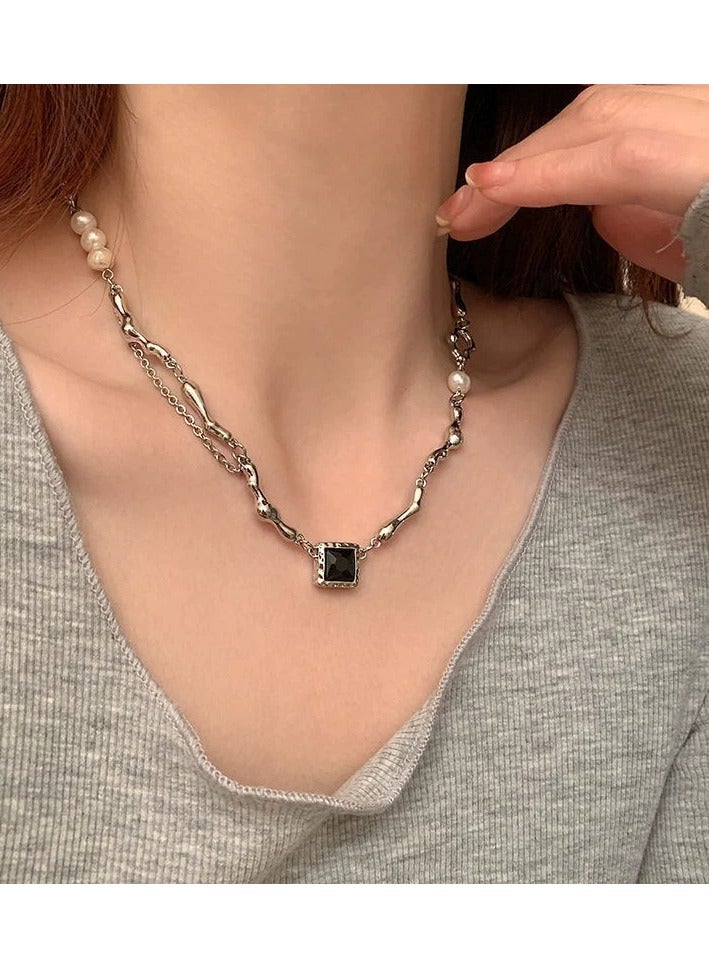 Goolsky Baroque Pearl & Black Zircon Necklace – Hip-Hop Cold-Girl Collarbone Chain | Tarnish-Resistant Titanium Steel  - Image 4