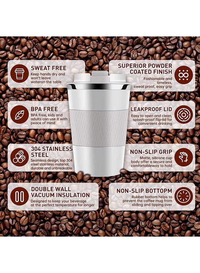 Wosta Travel Mug, Insulated Coffee Cup with Leakproof Lid,Vacuum Insulation Stainless Steel Reusable for Hot Cold Coffee, Non-Slip Protective Cover, (White, 380 Ml) - Image 3