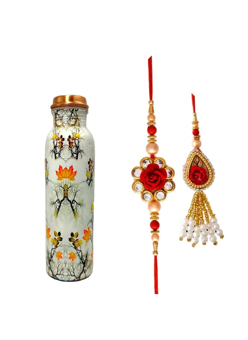 AC ANAND CRAFTS AC ANAND CRAFTS Rakhi For Brother And Bhabhi With Gift Copper Water Bottle 1000ml Set of 1 Meena Printed With Roli Chawal And Happy Rakhi Greeting Card Lumba Rakhi For Bhai Bhaiya Sister In Law  - Image 1