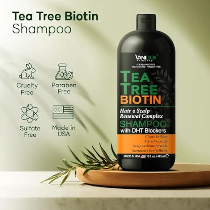 VANIDOX TEA TREE SHAMPOO WITH BIOTIN AND 100% PURE TEA TREE OIL FOR ITCHY AND DRY SCALP - SULFATE AND PARABEN FREE - TEA TREE OIL SHAMPOO - 16 FL. OZ. - Image 3