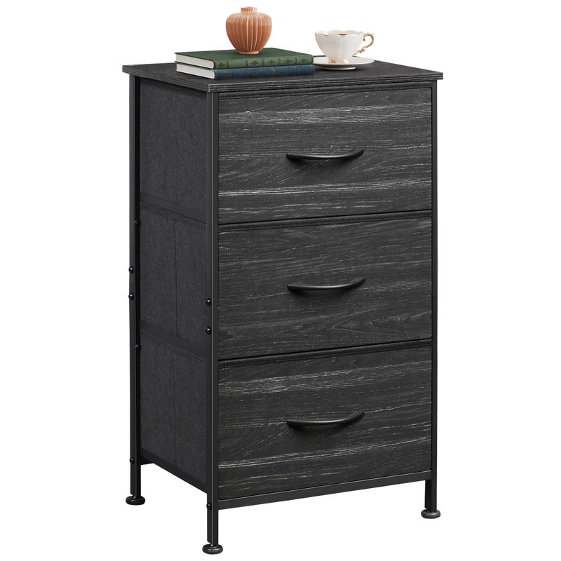 WLIVE Nightstand with 3 Drawers, Fabric Dresser, Organizer Unit, Storage Dresser for Bedroom, Hallway, Entryway, Closets, Steel Frame, Wood Top, Easy Pull Handle, Charcoal Black Wood Grain Print - Image 1