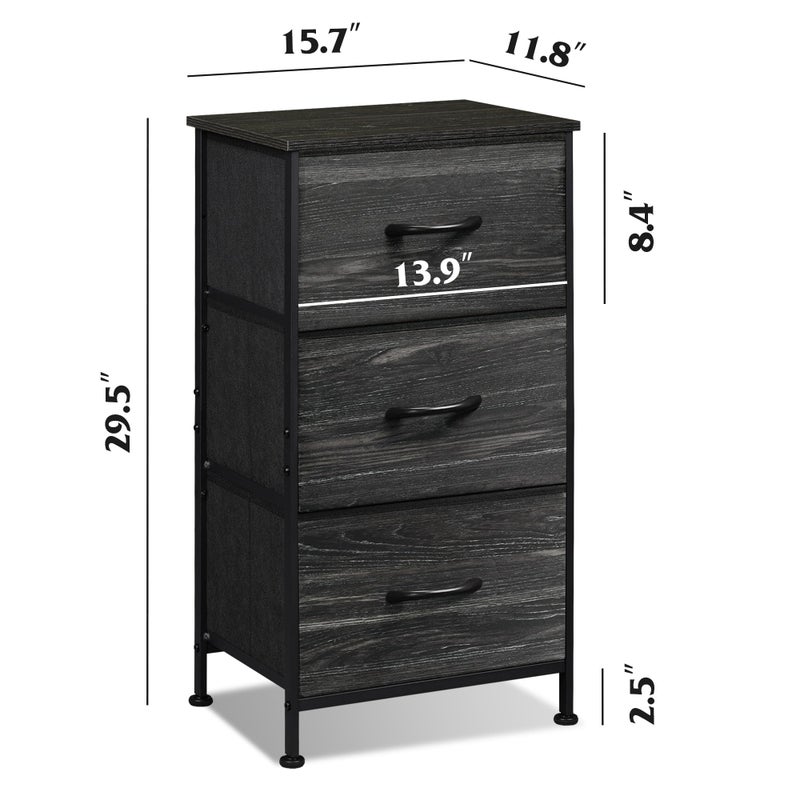 WLIVE Nightstand with 3 Drawers, Fabric Dresser, Organizer Unit, Storage Dresser for Bedroom, Hallway, Entryway, Closets, Steel Frame, Wood Top, Easy Pull Handle, Charcoal Black Wood Grain Print - Image 4