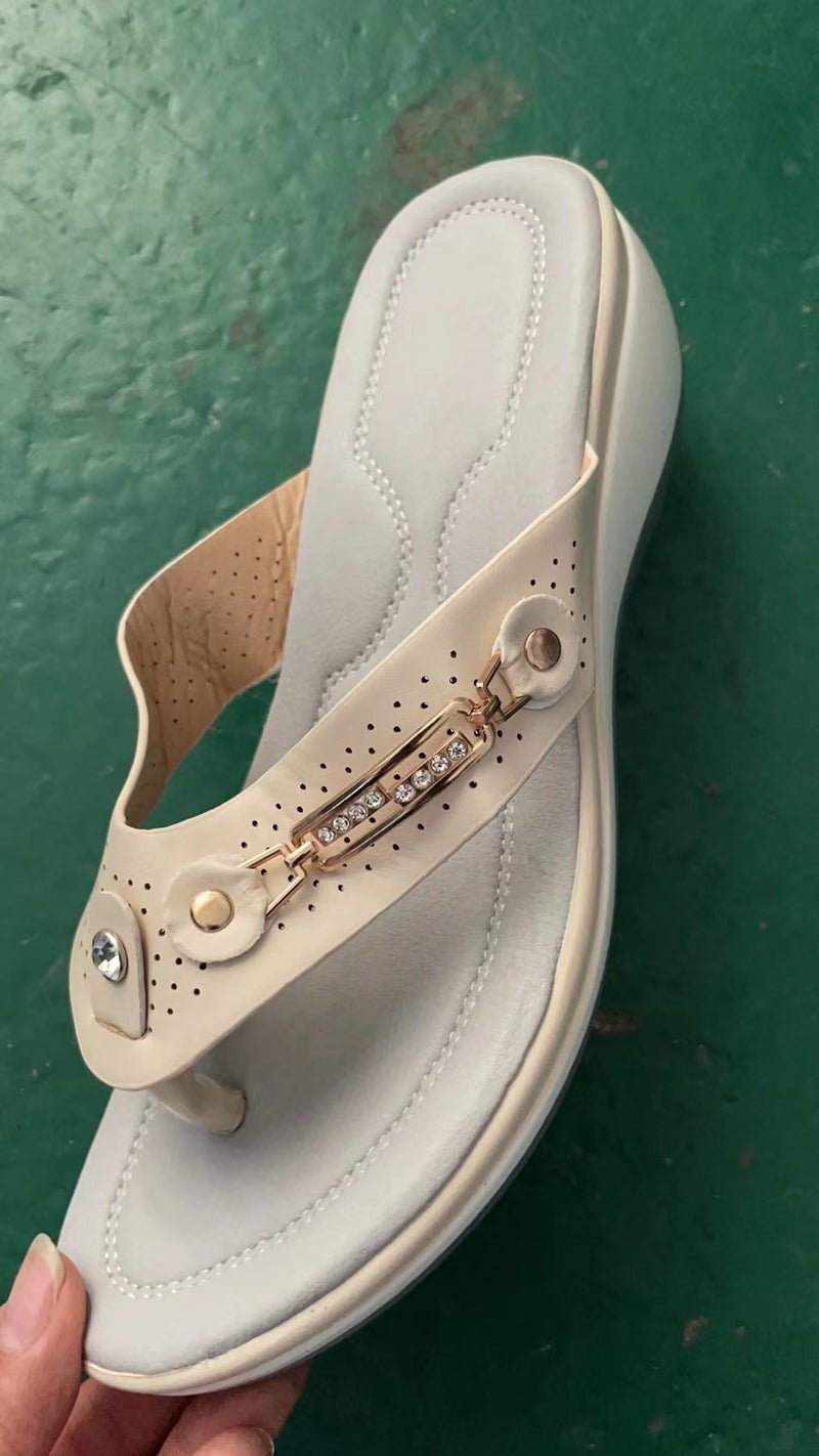 wish retro sexy street flip-flops female summer Korean version flat heel outer wear sandals foreign trade large size manufacturers wholesale Beige 44 - Image 1
