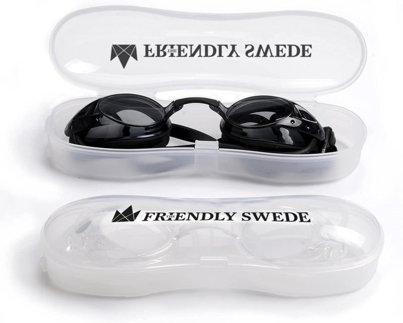 The Friendly Swede Swim Goggles for Women & Men - Anti Fog Swimming Goggles with Extra Nose Pieces & Protective Case; Pool Goggles Swimming Adults & Youth; Swim Goggles for Men; Black + Clear (2-Pack) - Image 5