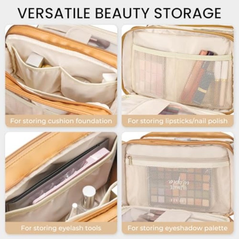 Travel Makeup Bag For Women, Travel Waterproof Toiletry Bag, Multi-Pocket Large Capacity Portable Hanging Storage Bag, Travel Accessories - Yellow - Image 5